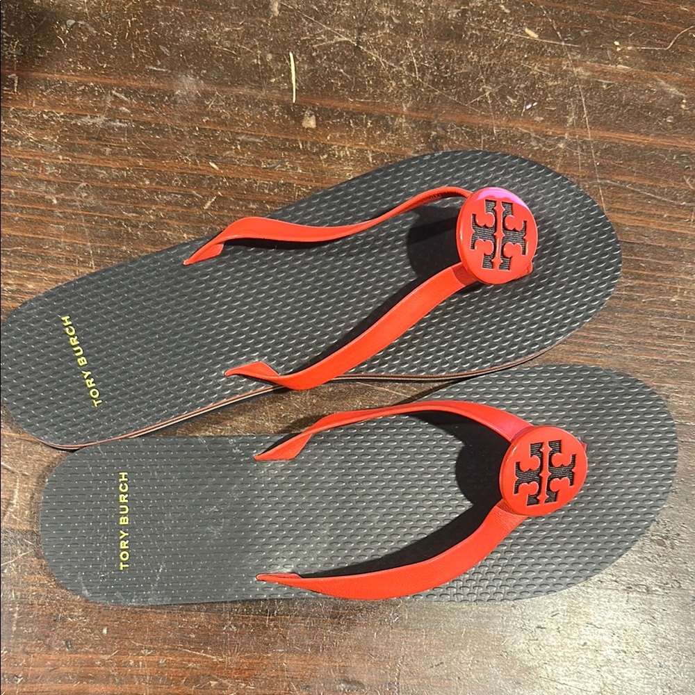 Tory Burch Red and Black Flip Flops